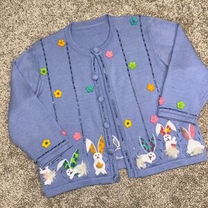 Vintage Jack B Quick Cardigan Sweater NO SIZE TAG (Medium) Bunny Easter Rabbit